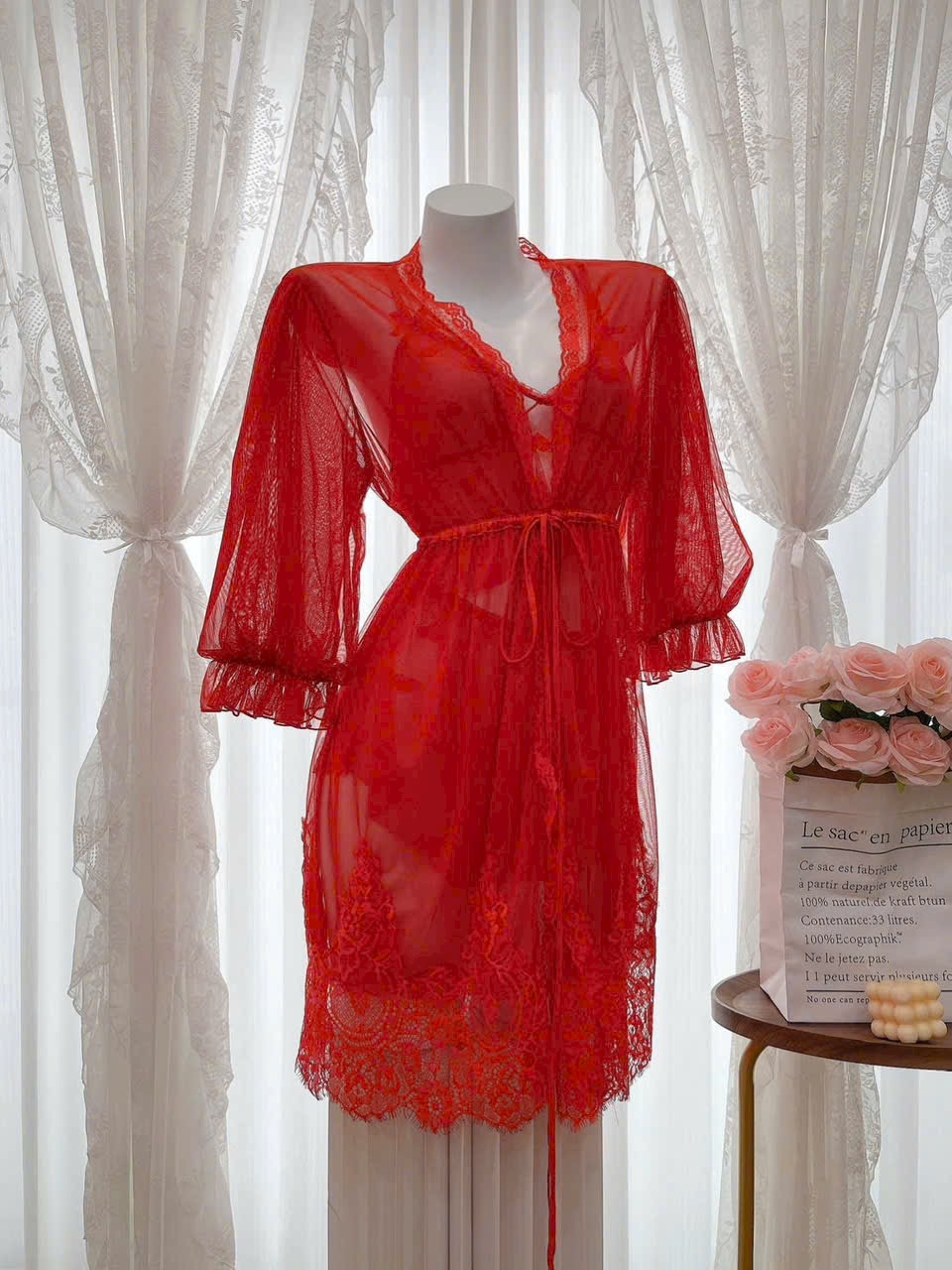 Bộ Đồ Ngủ 2 Dây Ren Lưới Quảng Châu Cao Cấp Không Kèm Choàng D427