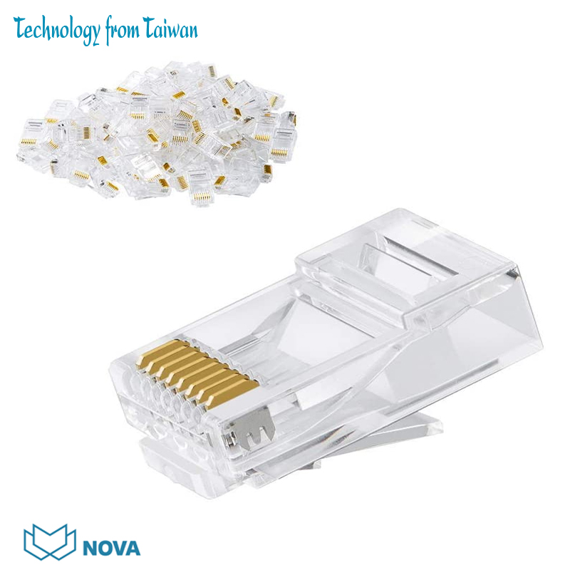 Đầu bấm mạng RJ45 cat5 NOVA CC-01-00174 chân mạ vàng cao cấp (hộp 100 hạt) hàng nhập khẩu chính hãng