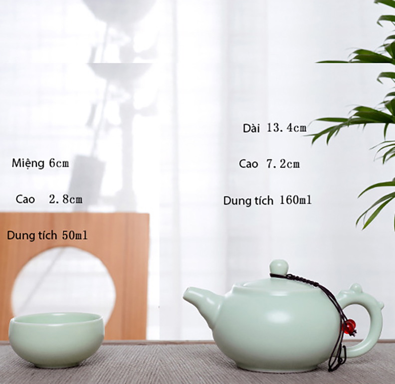 Bộ Ấm chén du lịch bằng Gốm sứ cao cấp, có hộp xách tiện lợi, Dung tích ấm 160ml; Thích hợp đi du lịch, dã ngoại - Bộ ấm chén pha trà du lịch