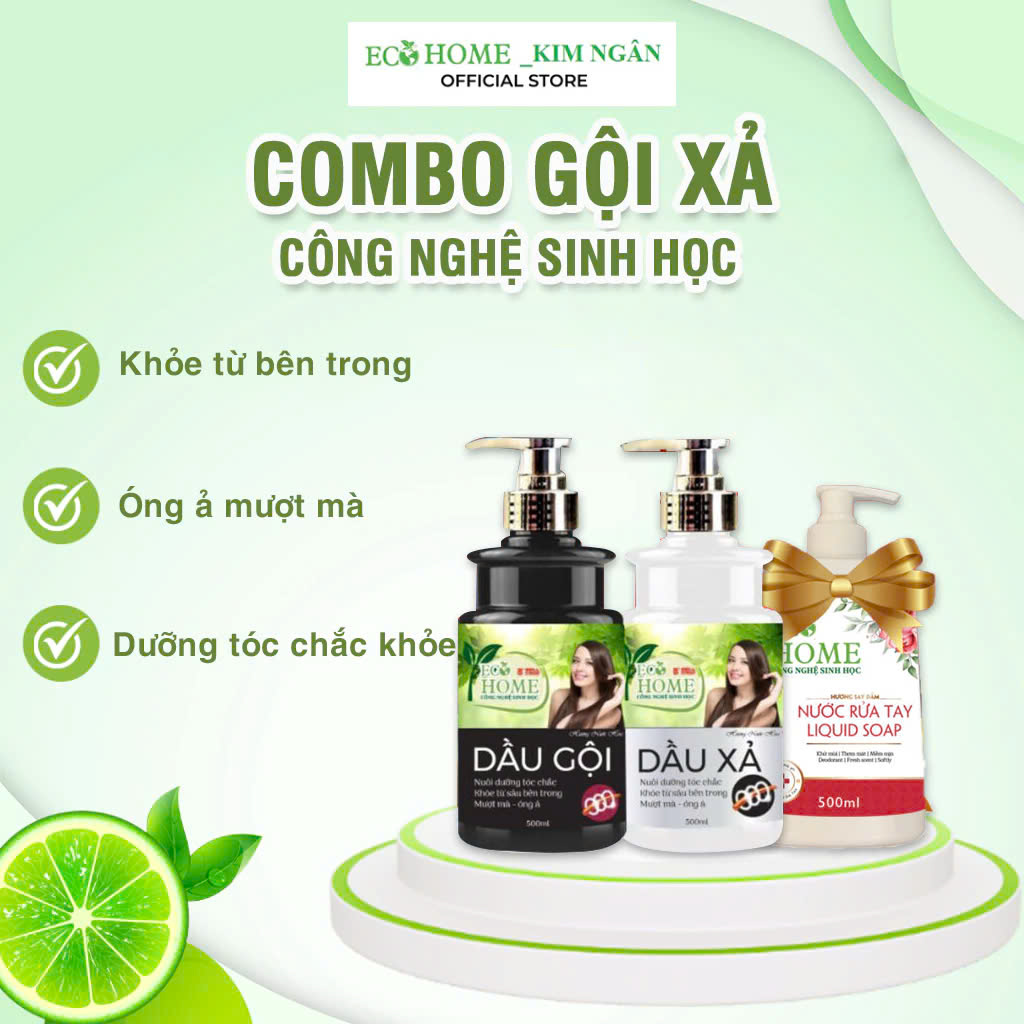 ( Tặng Chai Nước Rửa Tay) Combo Dầu Gội Xả ECOHOME Kim Ngân Hương Nước Hoa 500ml Công Nghệ Sinh Học