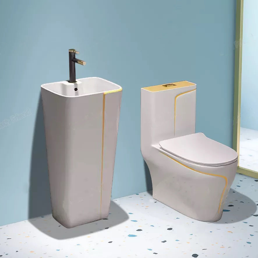 Lavabo đặt sàn kiểu trụ đứng xám viền vàng và các màu khác để lựa chọn