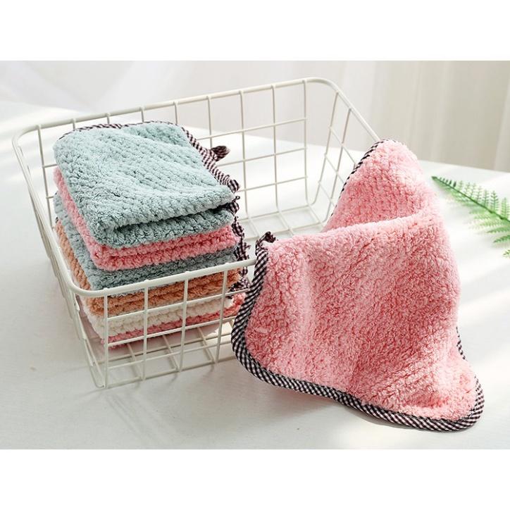 Khăn lau tay treo tường nhà bếp, bát đĩa, cốc chén thấm nước chống dính dầu mỡ hai mặt loại to 25x27.5cm -