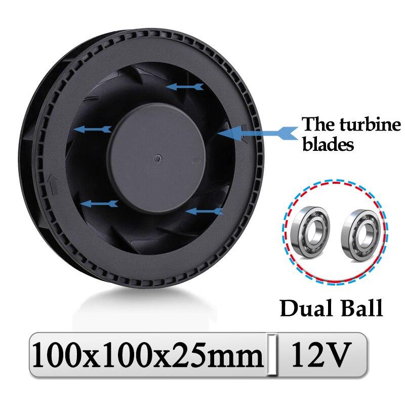 1Pcs Gdstime DC 12V Fan 100mm 100mmx100mmx25mm New Centrifugal Turbo Cooler Fan 10cm 100x25mm Dual Ball Turbo Blower Fan