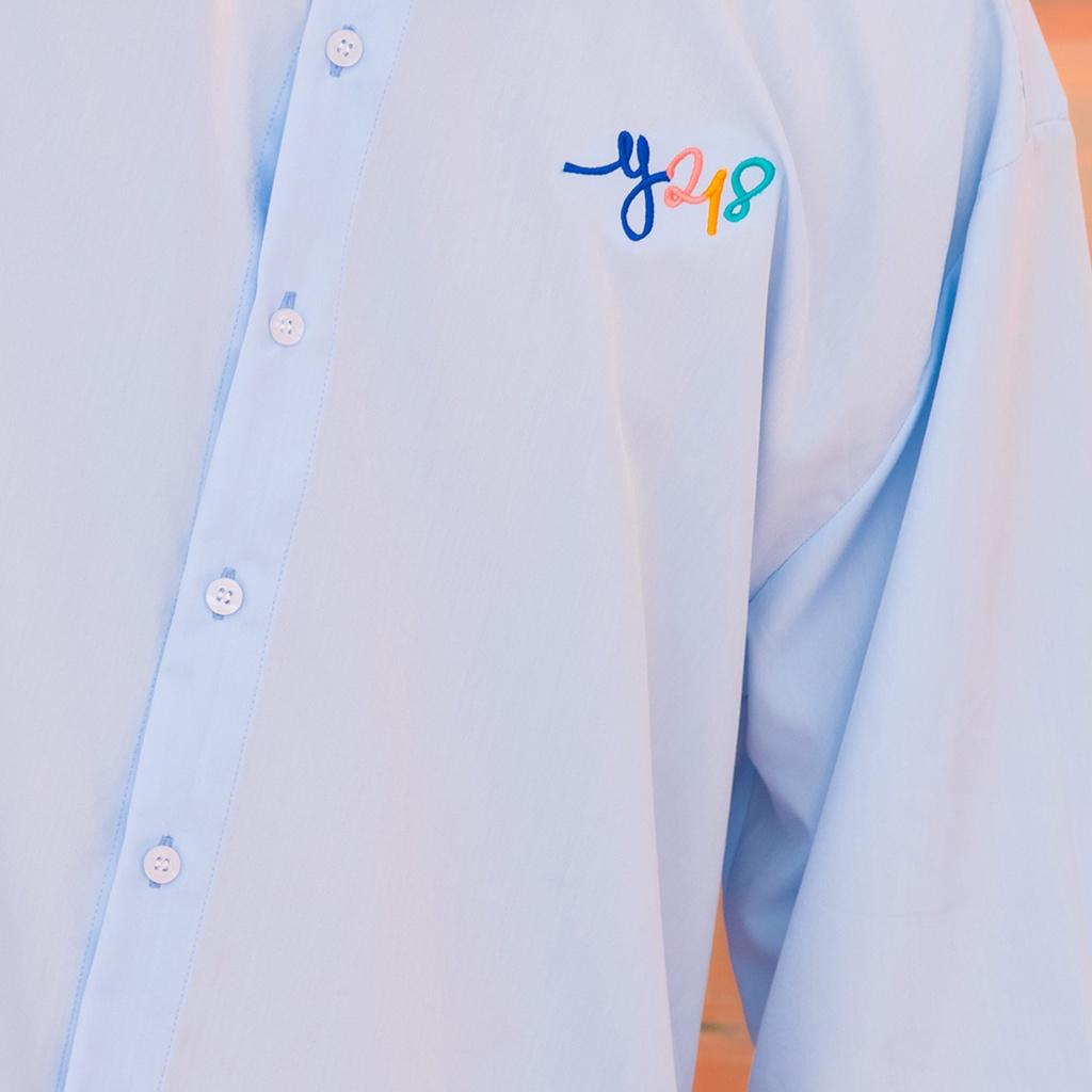Áo sơ mi nam Y218 dáng rộng 2 lớp - xanh/ hồng