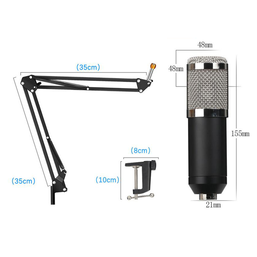 Bộ micrô trong phòng thu có giá đỡ sốc + Giá treo có thể điều chỉnh + Bộ lọc pop
