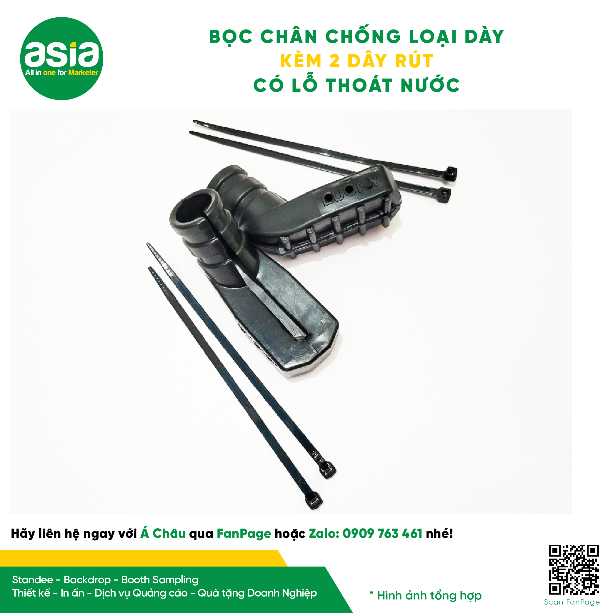 1 Bao bọc chân chống xe máy loại dày có lỗ thoát nước kèm 2 dây rút