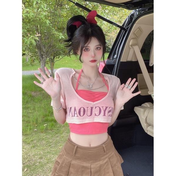 Set áo kiểu nữ áo ngoài croptop mix áo 2 dây yếm hot hit