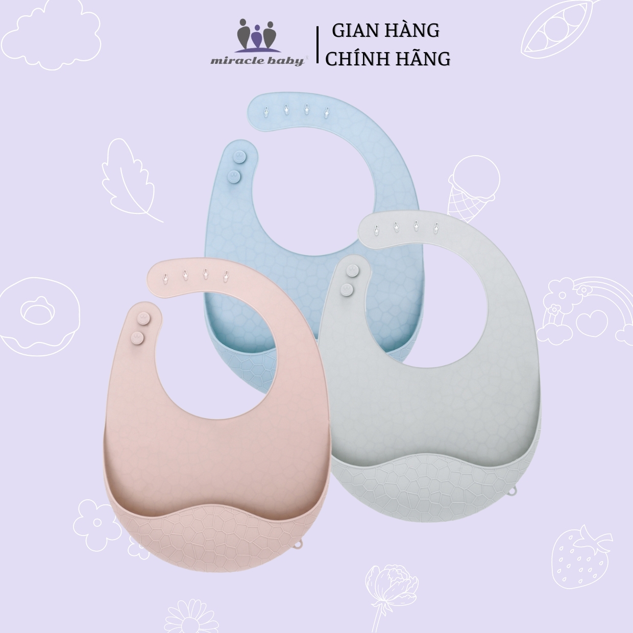 Yếm Ăn MiracleBaby 100% Silicon siêu mềm chống thấm nước chống bám bẩn dễ lau chùi từ 6-36 tháng