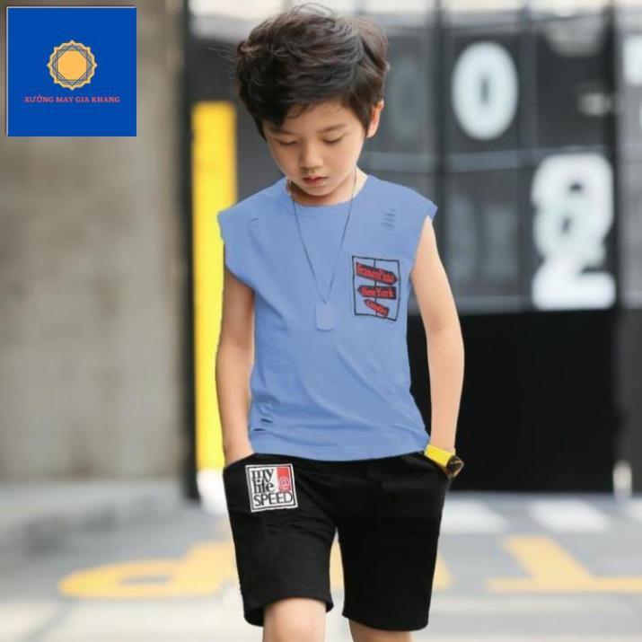 Đồ bộ quần áo thun bé trai, sát nách, thun cotton thoải mái vận động - Xưởng may - Gia Khang.