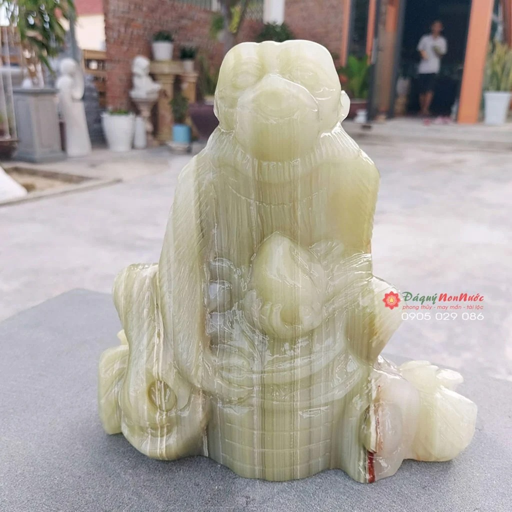 Tượng khỉ đá 12 con giáp phong thủy đá ngọc Paksitan 18cm đá Non Nước