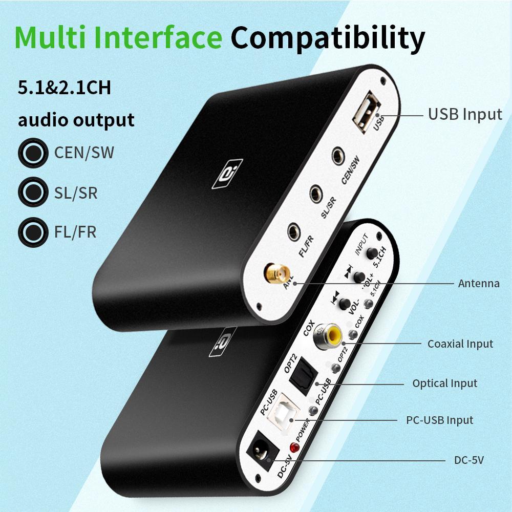 DA615U 5.1CH Bộ giải mã âm thanh Bộ thu Bluetooth 5.0 DAC Bộ chuyển đổi âm thanh không dây Quang học đồng trục U play PC-USB DAC DTS Upgrade