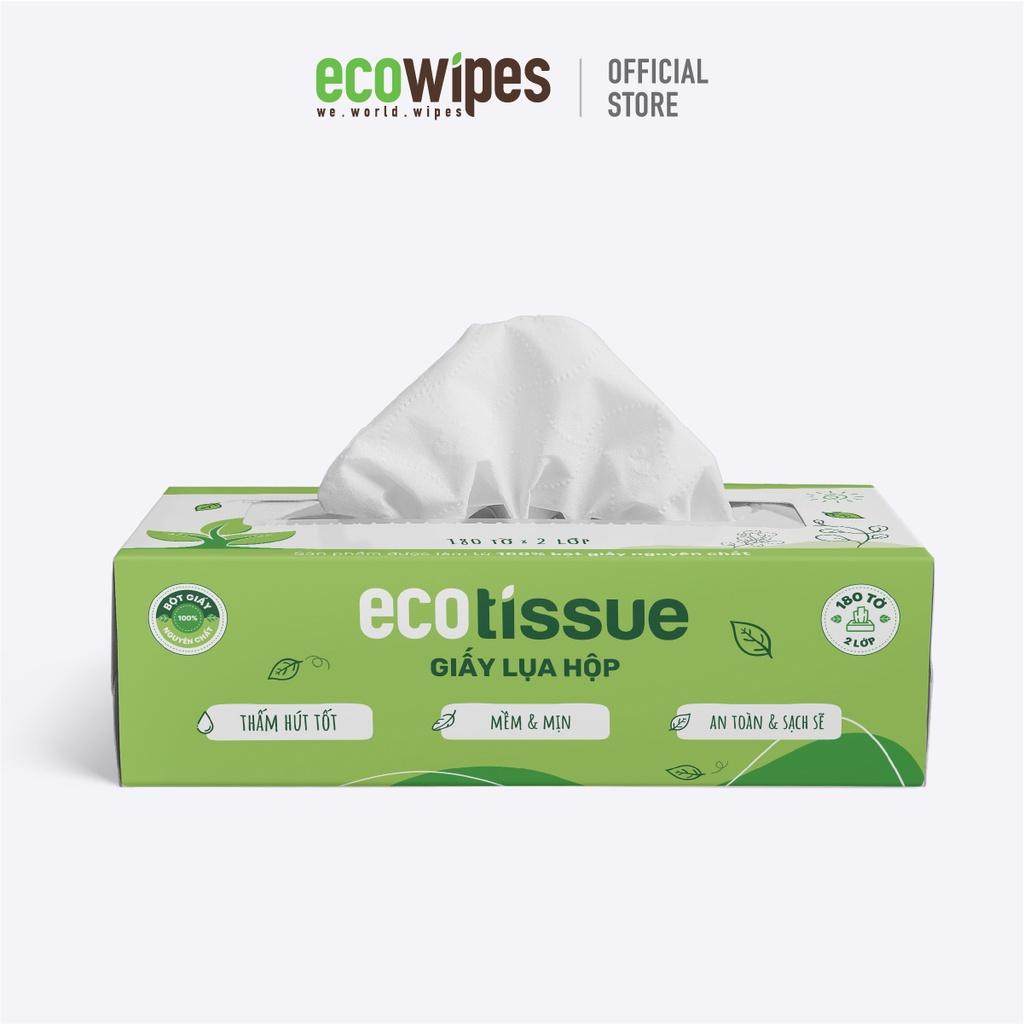 Khăn giấy ăn khăn giấy lụa Ecotissue hộp cao cấp 180 tờ siêu mềm mịn thấm hút tốt an toàn khi sử dụng