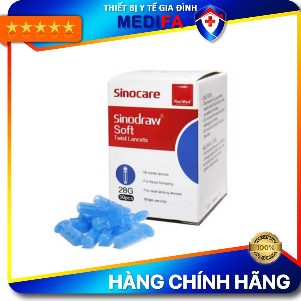 Kim chích đo đường huyết safe accu sinocare, vô trùng, đầu xoay vát 3 cạnh giảm đau và bớt sưng, tiện lợi, hộp 50 kim