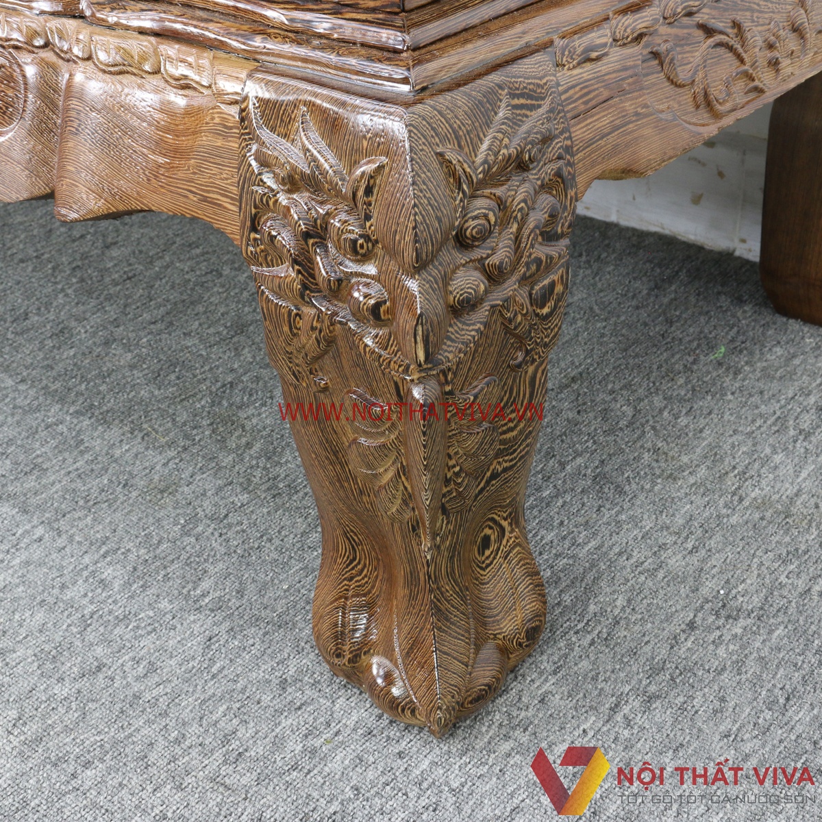Bộ Bàn Ghế Salon Gỗ Mun Tay 10 Chạm Nghê 6 Món Cao Cấp Sang Trọng