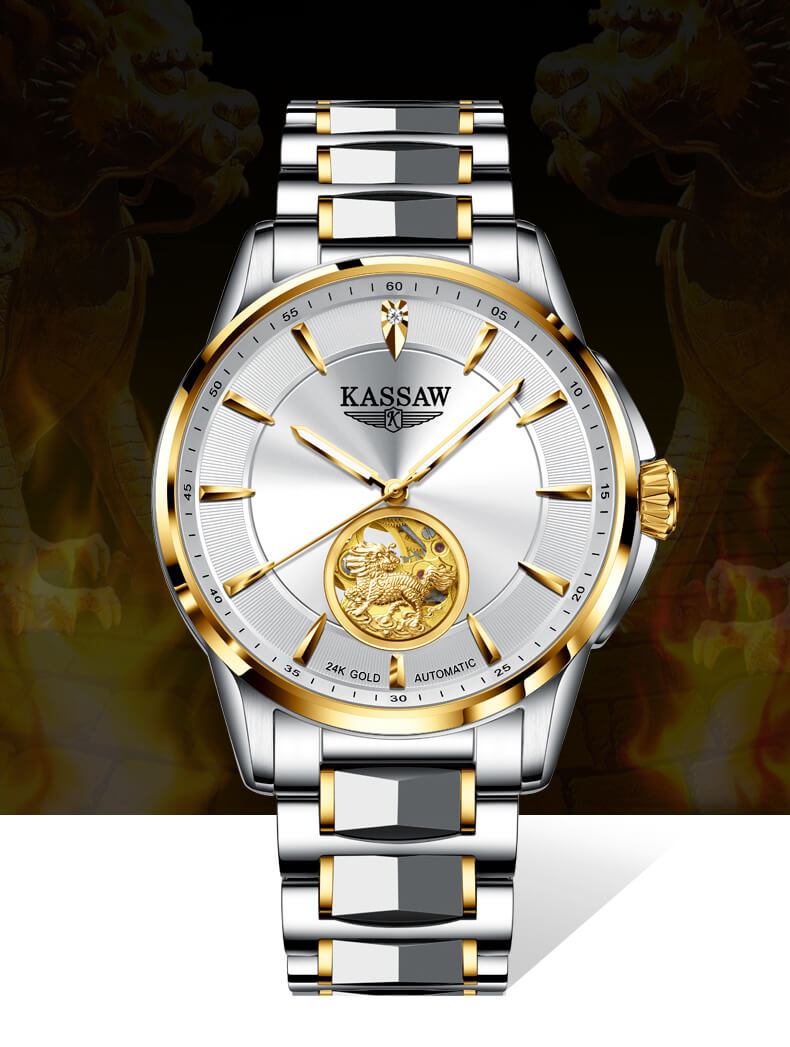 Đồng hồ nam chính hãng KASSAW K700-1 (Mạ vàng 24k) chống nước,chống xước,kính sapphire,Đồng hồ cơ (Automatic) ,dây kim loại thép không ghỉ 316,hàng mới 100%