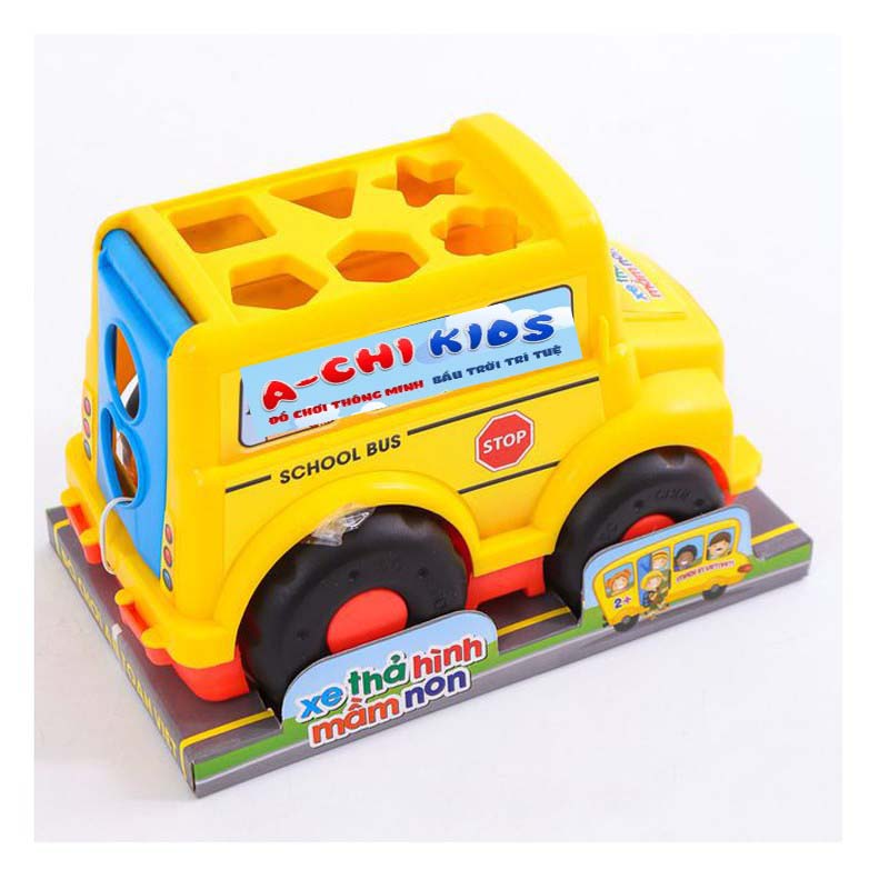 Bộ Đồ Chơi Xe Bus Thả Hình Khối 4 In 1 - Có Dây Kéo Cho Bé Phân Biệt Màu Sắc Và Hình Khối Bằng Nhựa An Toàn Cho Bé
