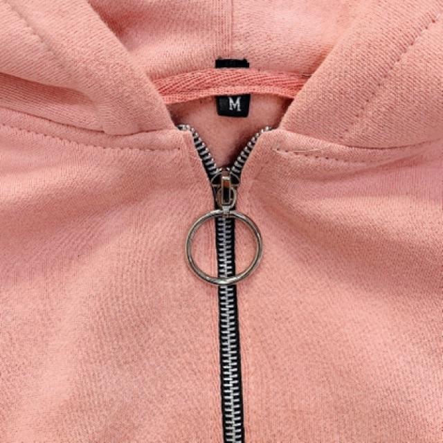 Áo Khoác Hoodie Dây Kéo Hồng Unisex