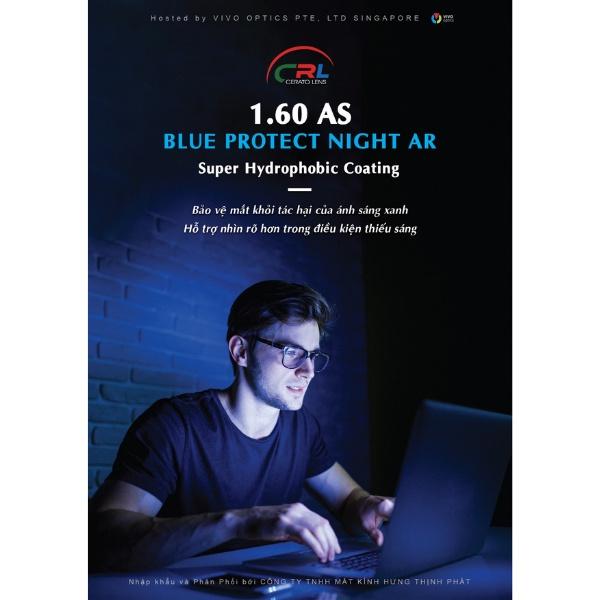 Tròng kính chống ánh sáng xanh Cerato 1.60AS Blue Protect Night Ar chính hãng Singapore