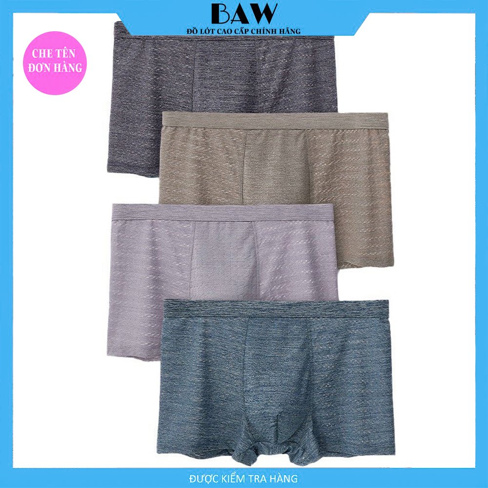 Quần Boxer Nam sợi cotton lạnh kháng khuẩn thoải mái mềm mịn, Quần Lót Nam co giãn 4 chiều thấm hút mồ hôi cực tốt thương hiệu BAW (combo 3 màu ngẫu nhiên) QLN9