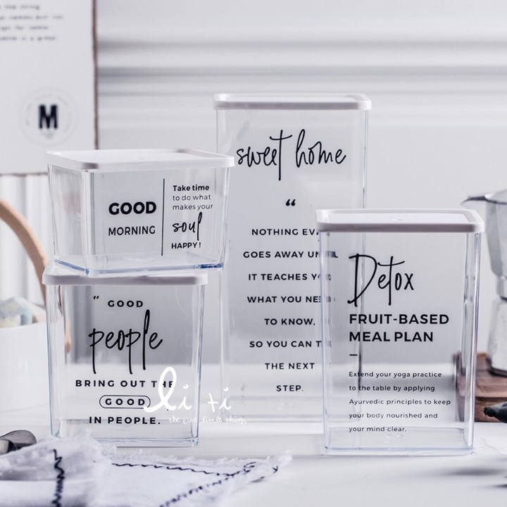 Set Bộ Combo Hộp Nhựa 4 Món, Nhựa PP Trong Suốt Cao Cấp Bảo Quản Thực Phẩm, Thức Ăn, Ngũ Cốc, Có Nắp, Thiết Kế Phong Cách Bắc Âu, Kích Thước Khác Nhau, Dung Tích Tổng 3000ml