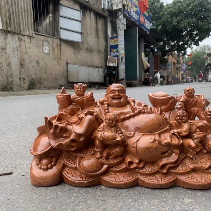 Tượng phật di lặc ngũ phúc ngồi gỗ hương liền khối ngang 30 - 40 - 50 - 60, trang trí phòng khách, phòng làm việc, tủ