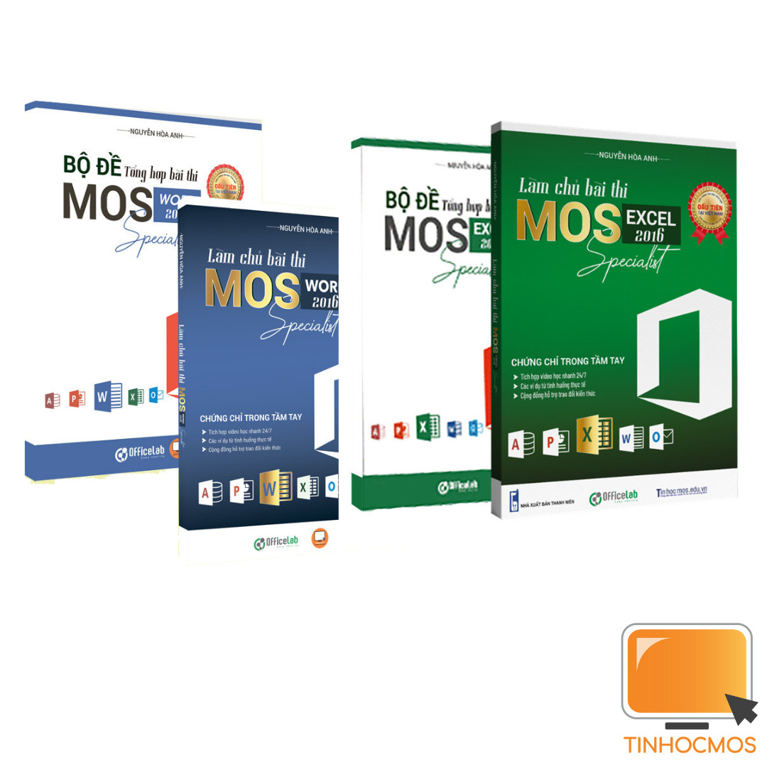 Sách - Combo Sách Ôn Thi 2 Môn MOS Excel, Word, Powerpoint 2016 Specialist, Ứng dụng Tin học văn phòng cơ bản - tinhocmos