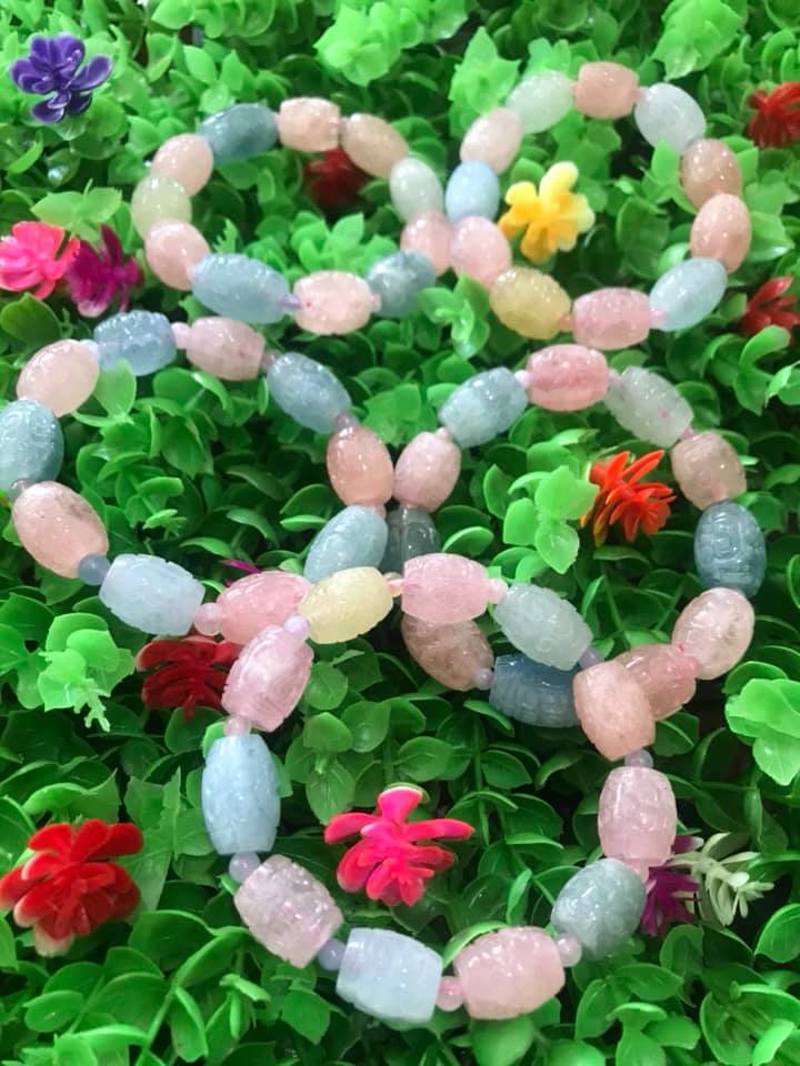 Vòng tay đá Lu Beryl đa sắc màu tự nhiên  Size vòng 12mm   Chất liệu đá tự nhiên màu hồng xanh tươi Nữ tất cả các mệnh ạ