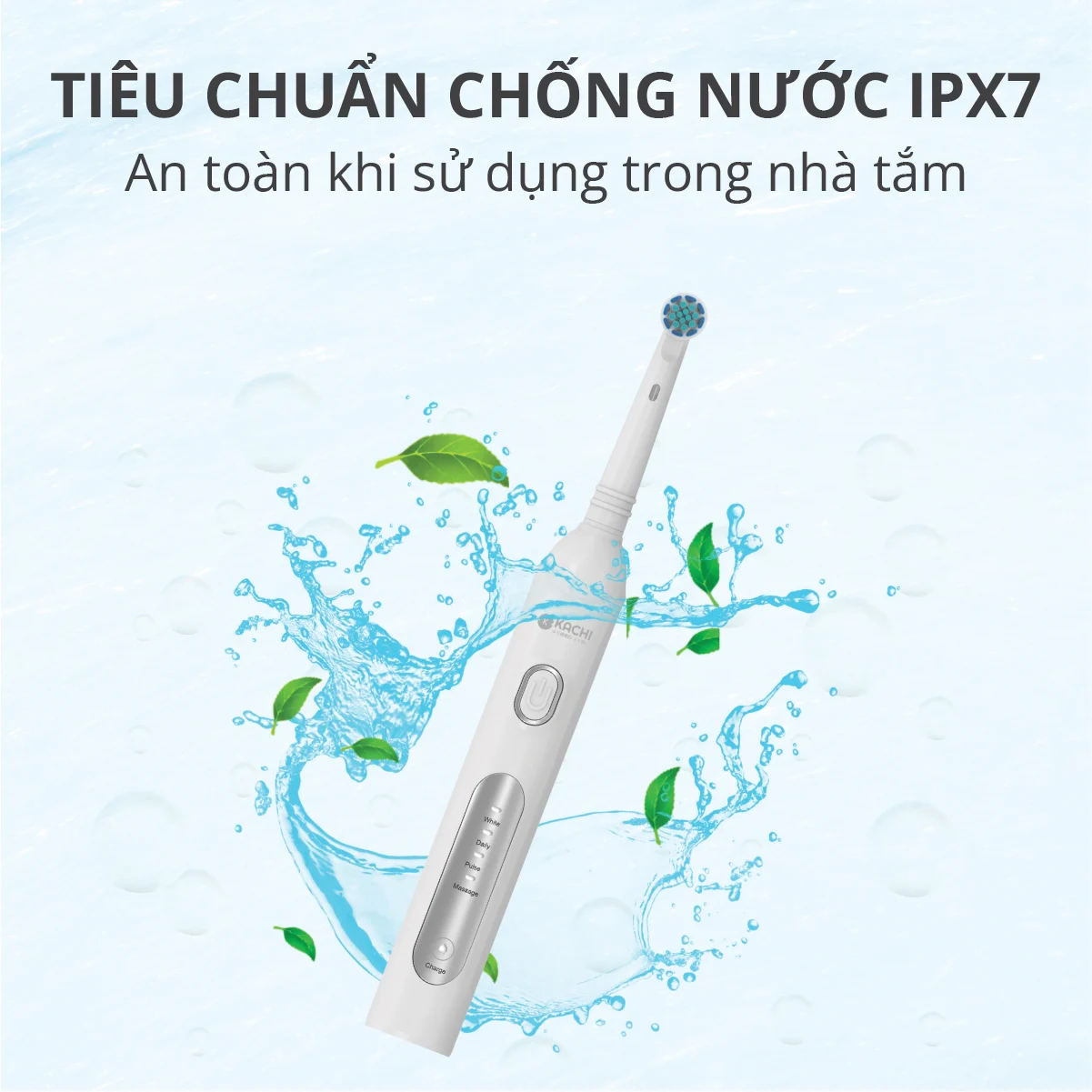 Bàn chải điện đầu xoay tròn Kachi MK361 kèm đế sạc không dây và 2 đầu bàn chải