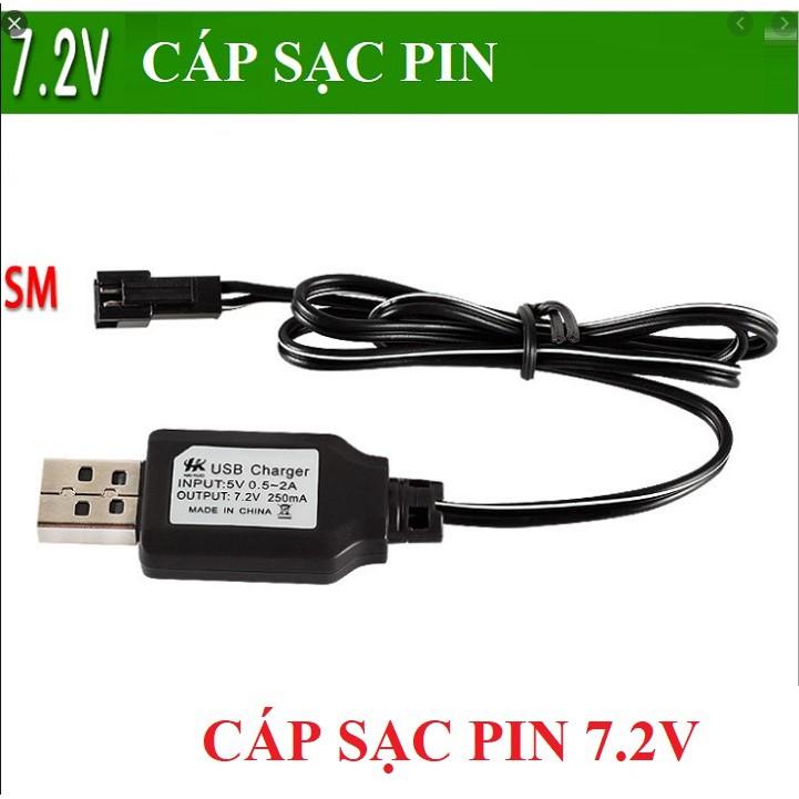 Dây sạc usb 7.2v 250ma xe điều khiển từ xa chấu SM sạc bằng điện thoại 5v 1a-2a