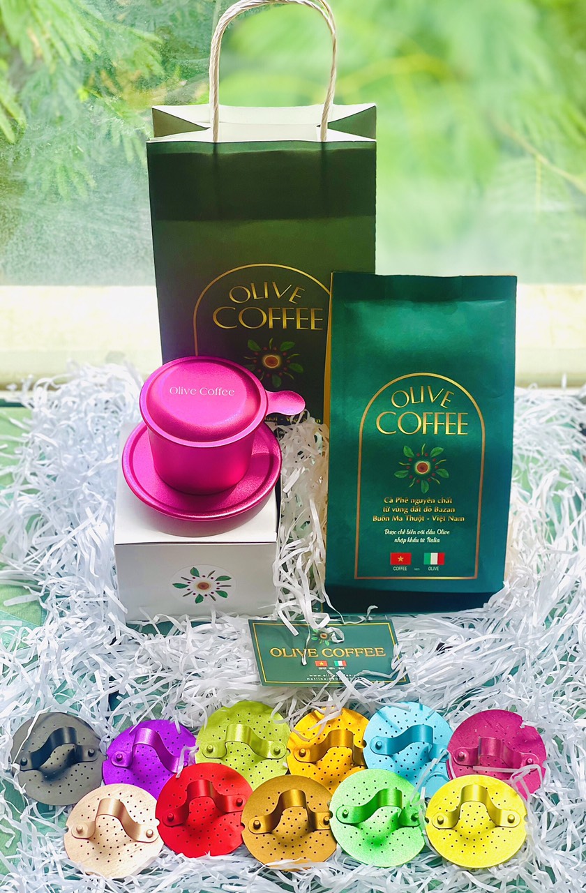 Combo Cà phê truyền thống 250 Gr + Phin Nhôm Cao Cấp chọn màu phong thủy - Traditional Olive Coffee 250Gr
