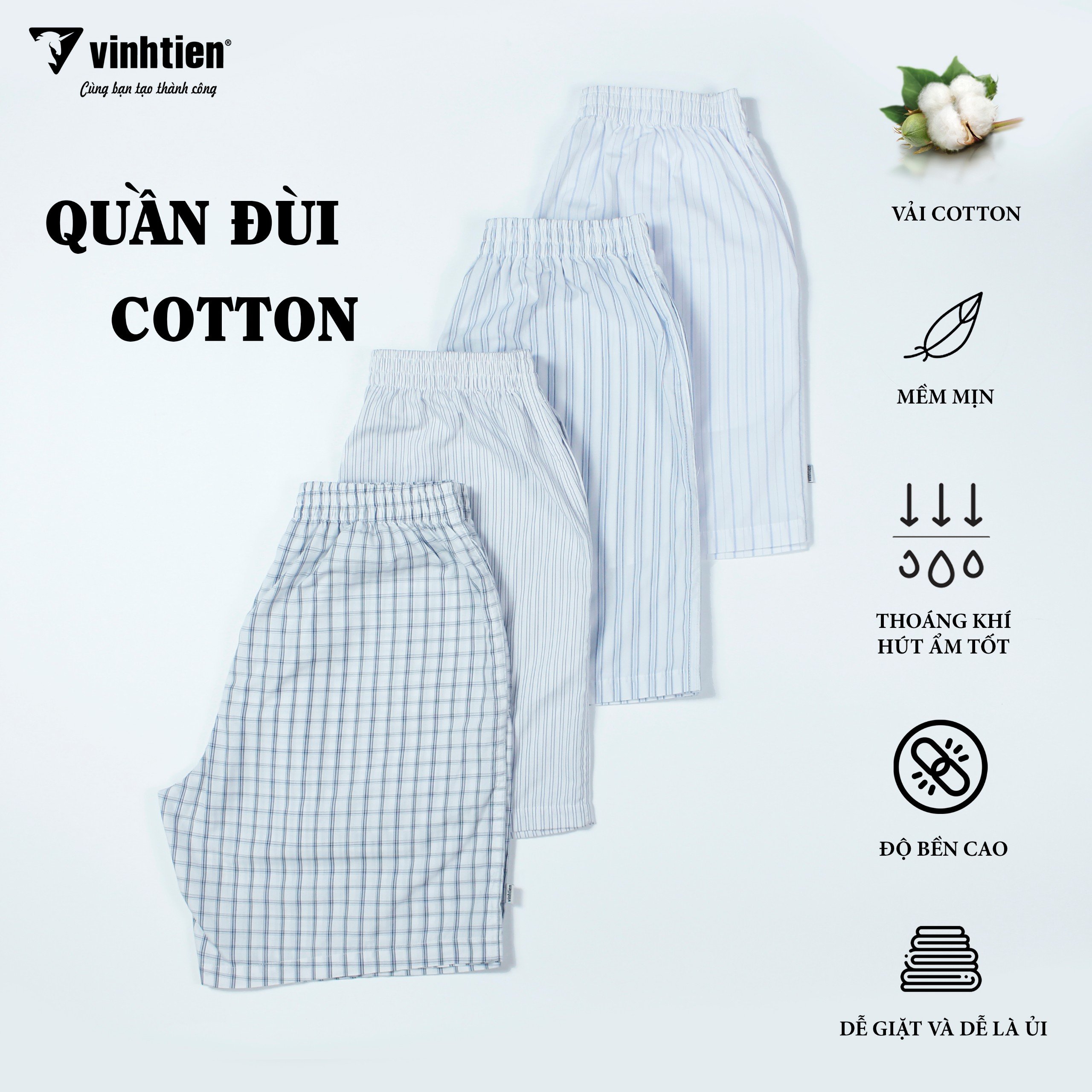 Quần Đùi Nam Họa Tiết Bamboo/Cotton Vĩnh Tiến - Nhiều Màu