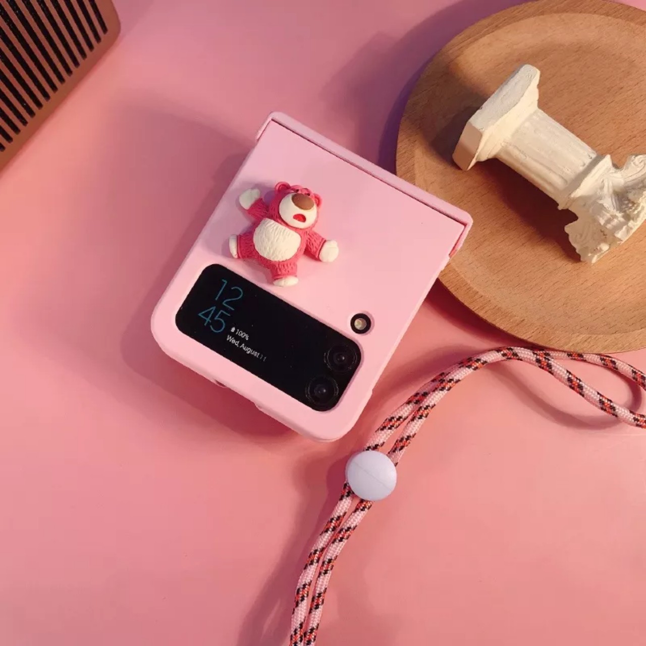 Ốp lưng cho samsung Zflip3 - Zflip4 - Z flip 3 - flip 4 - Z flip3 - Z flip4 5G hồng pastel charm gấu dễ thương