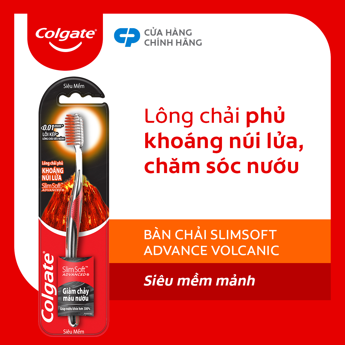 Bàn chải đánh răng Colgate ngăn chảy máu nướu SlimSoft Advanced từ khoáng núi lửa siêu mềm mảnh