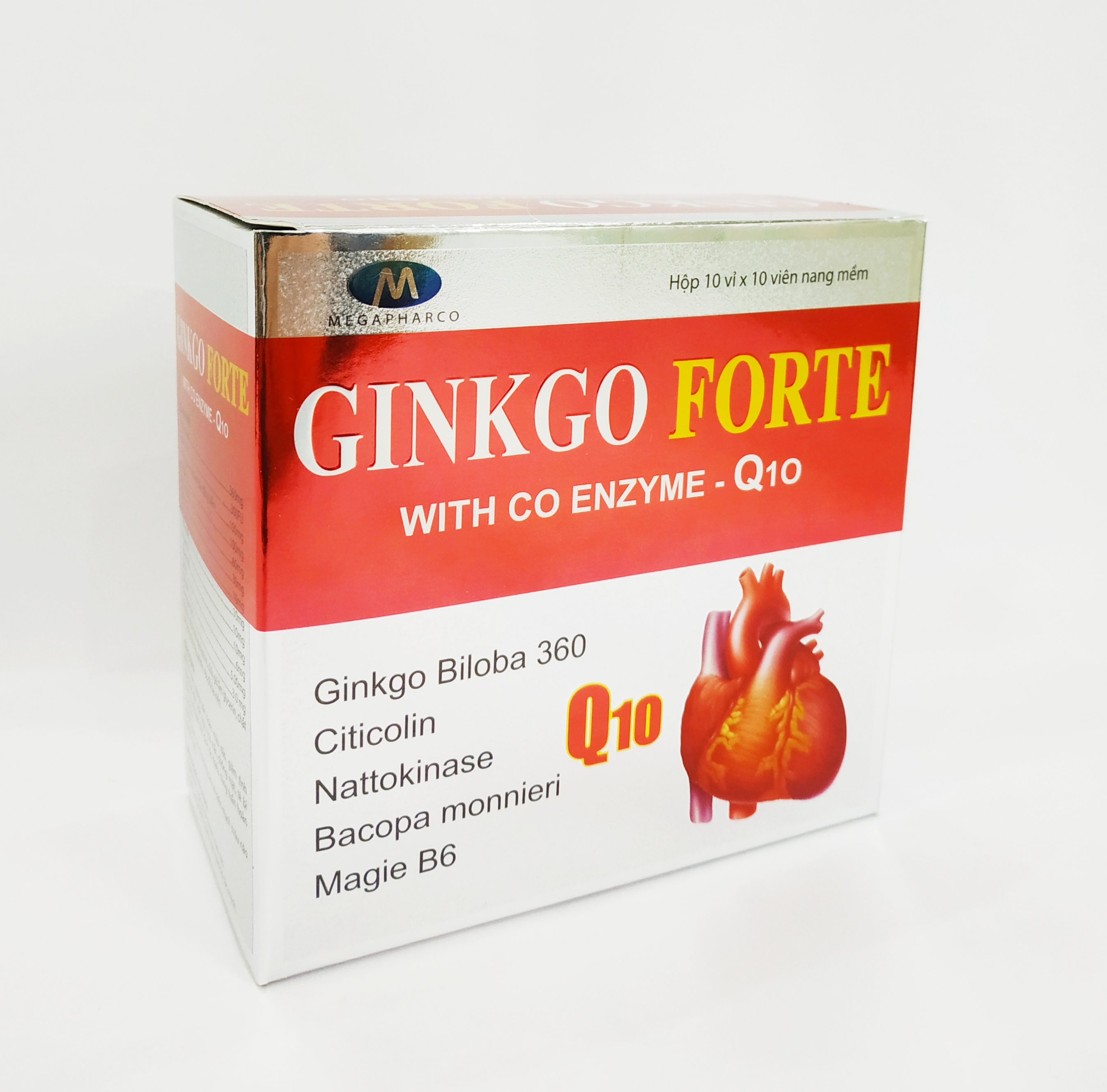 Hoạt Huyết Dưỡng Não Ginkgo Forte With Coenzyme Q10 - Giảm Tai Biến Mạch Máu Não - Giúp Tuần Hoàn Máu Não - Hộp 100 Viên