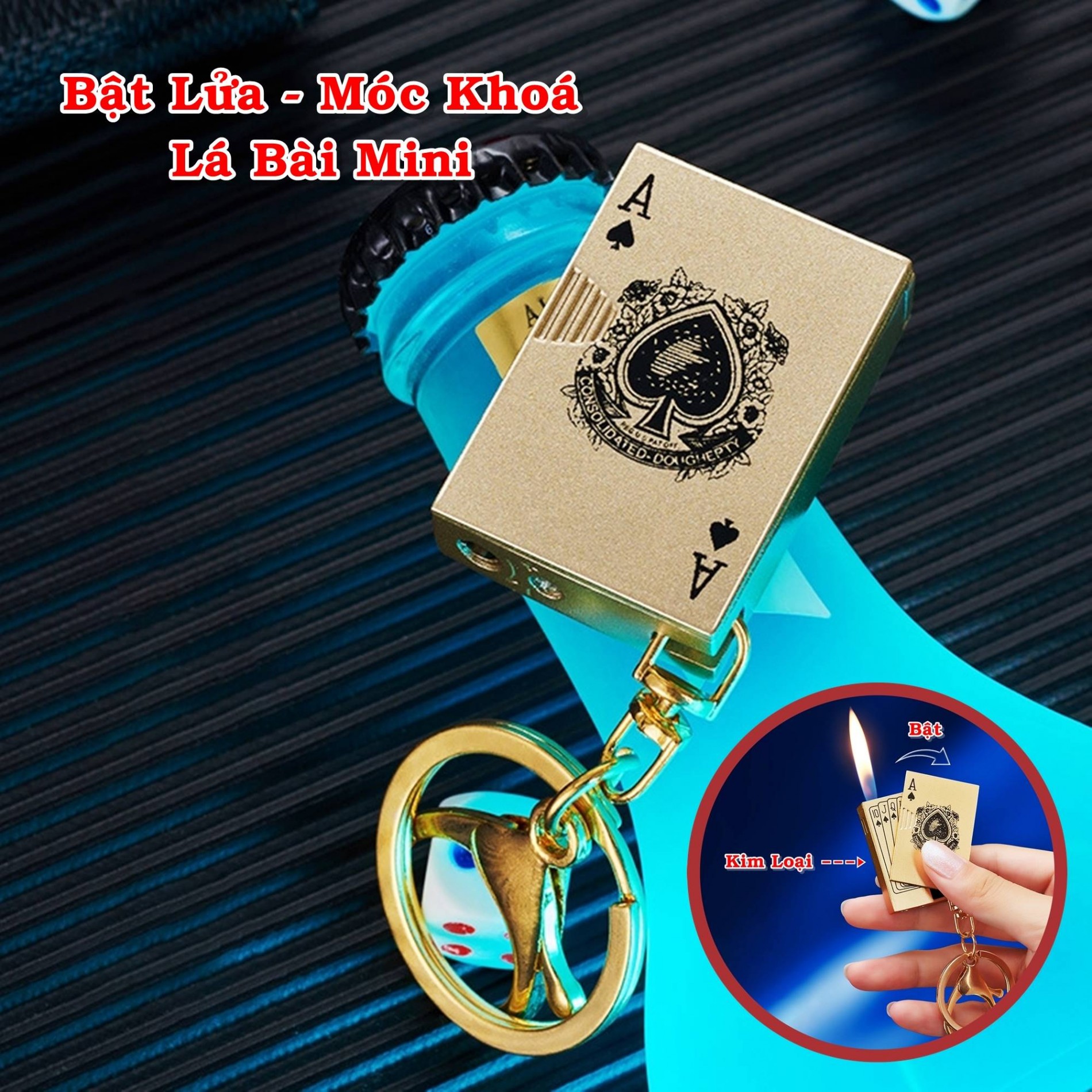 GLBM-BẬT LỬA - MÓC KHÓA HÌNH LÁ BÀI MINI -