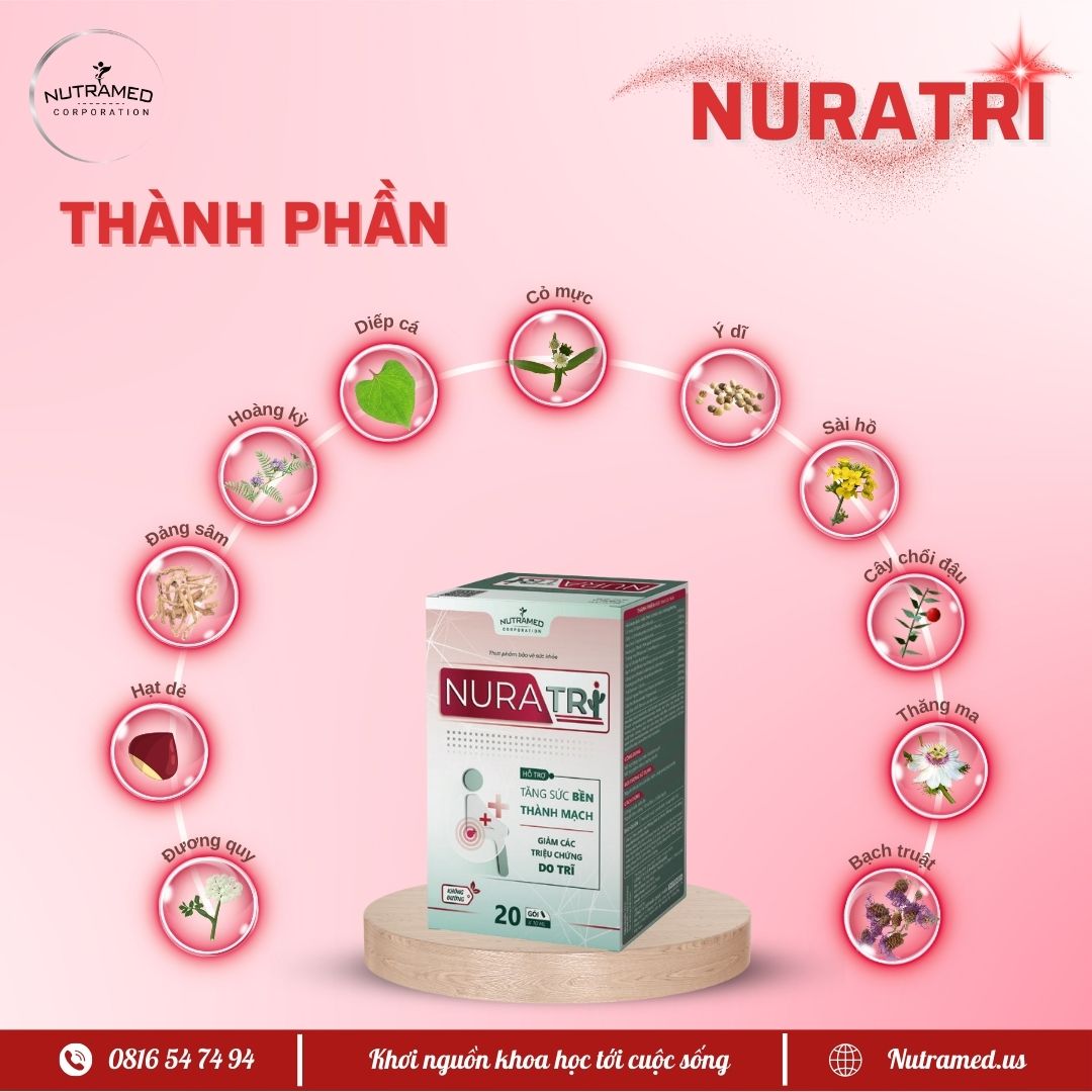 Gói uống Nuratri hỗ trợ, ngăn ngừa các vấn đề về trĩ (Hộp 20 gói x 10ml)