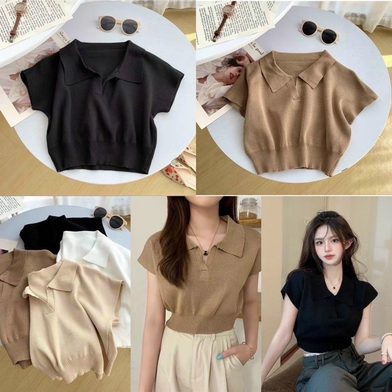Áo dệt kim tay ngắn chất dày vừa mềm mịn phom lửng xinh