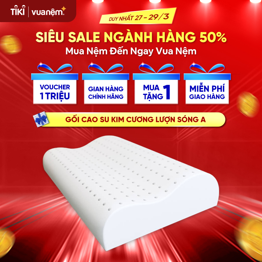 Gối Cao Su Kim Cương Lượn Sóng 44x64cm 100% cao su thiên nhiên nâng đỡ, bảo vệ đốt sống cổ - A