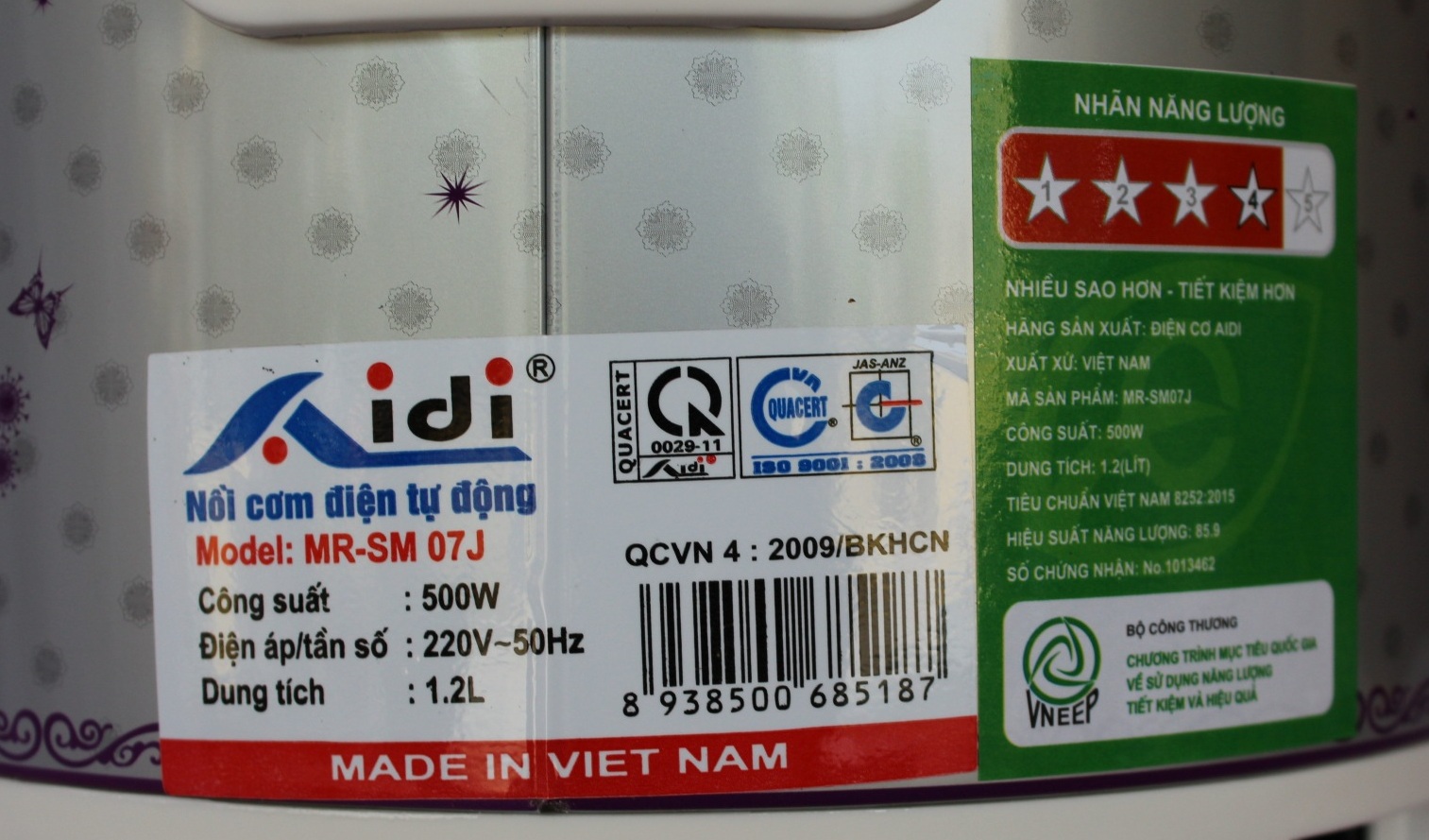 Nồi Cơm Điện Tự Động Nắp Gài Aidi MR-SM 07J (1,2 lít) - Màu Ngẫu Nhiên - Hàng Chính Hãng