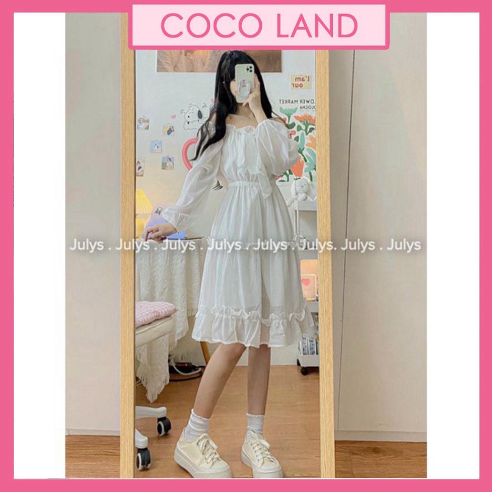 váy trễ vai trắng tay bồng dáng dài, đầm trễ vai tiểu thư dự tiệc chất đẹp, ulzzang xinh xắn