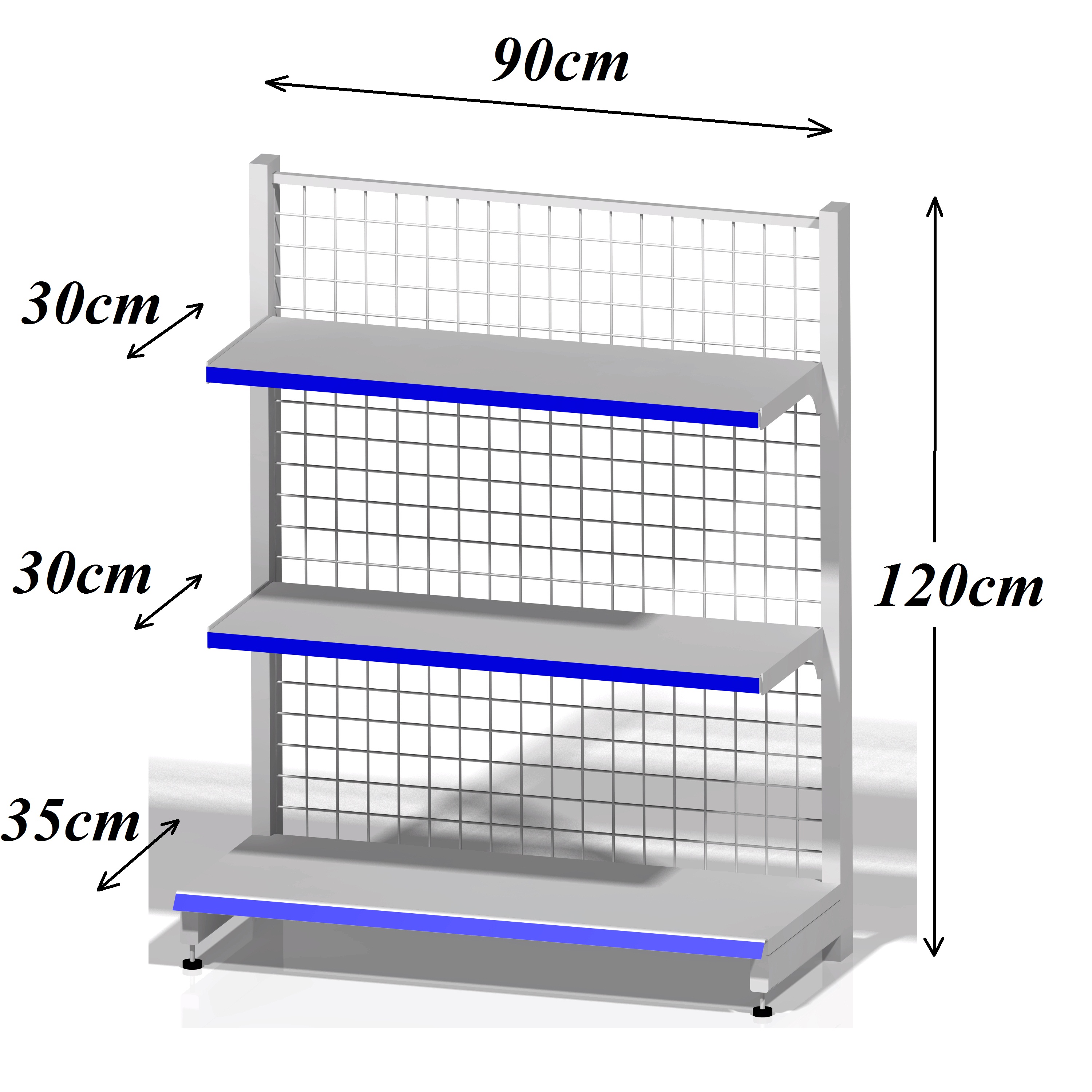 Kệ siêu thị áp tường (1 mặt) - Dài 90 x Rộng 35 x Cao 120 x 3 tầng