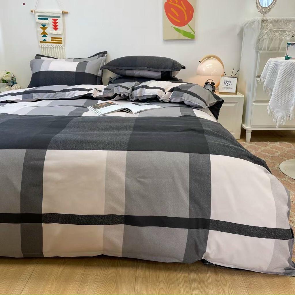 Bộ chăn ga gối Cotton poly M2T bedding gồm vỏ chăn mền, drap ga giường và 2 vỏ gối nằm - PL Kẻ mới