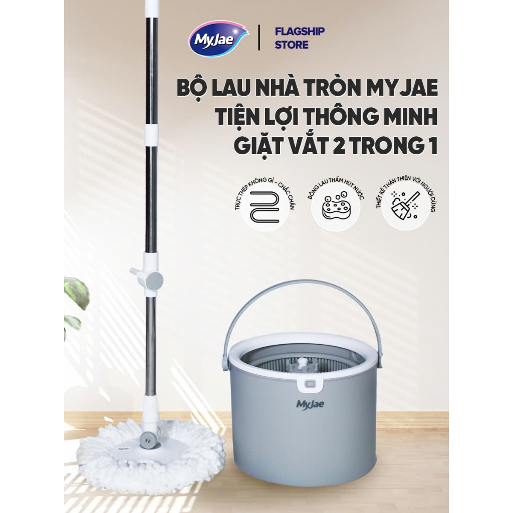 Thùng Lau Nhà Tròn MyJae Tiện Lợi Thông Minh Giặt Vắt 2 Trong 1