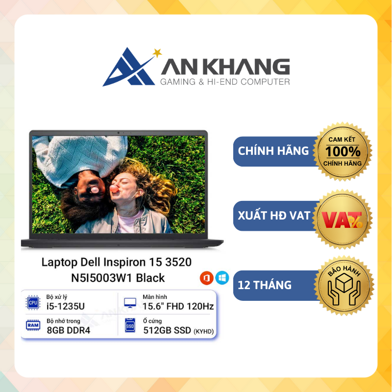 Laptop Dell Inspiron 15 3520 N5I5003W1 (Core i5 - 1235U| 8Gb| 512Gb SSD NVMe| 15.6&quot; FHD 1920 x 1080| BLACK) - Hàng Chính Hãng - Bảo Hành 12 Tháng tại Dell Việt Nam