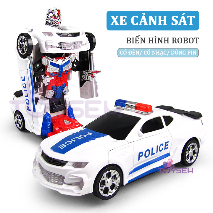 Xe cảnh sát đồ chơi biến hình robot có đèn và nhạc - Xe đồ chơi mô hình - Quà tặng sinh nhật cho bé