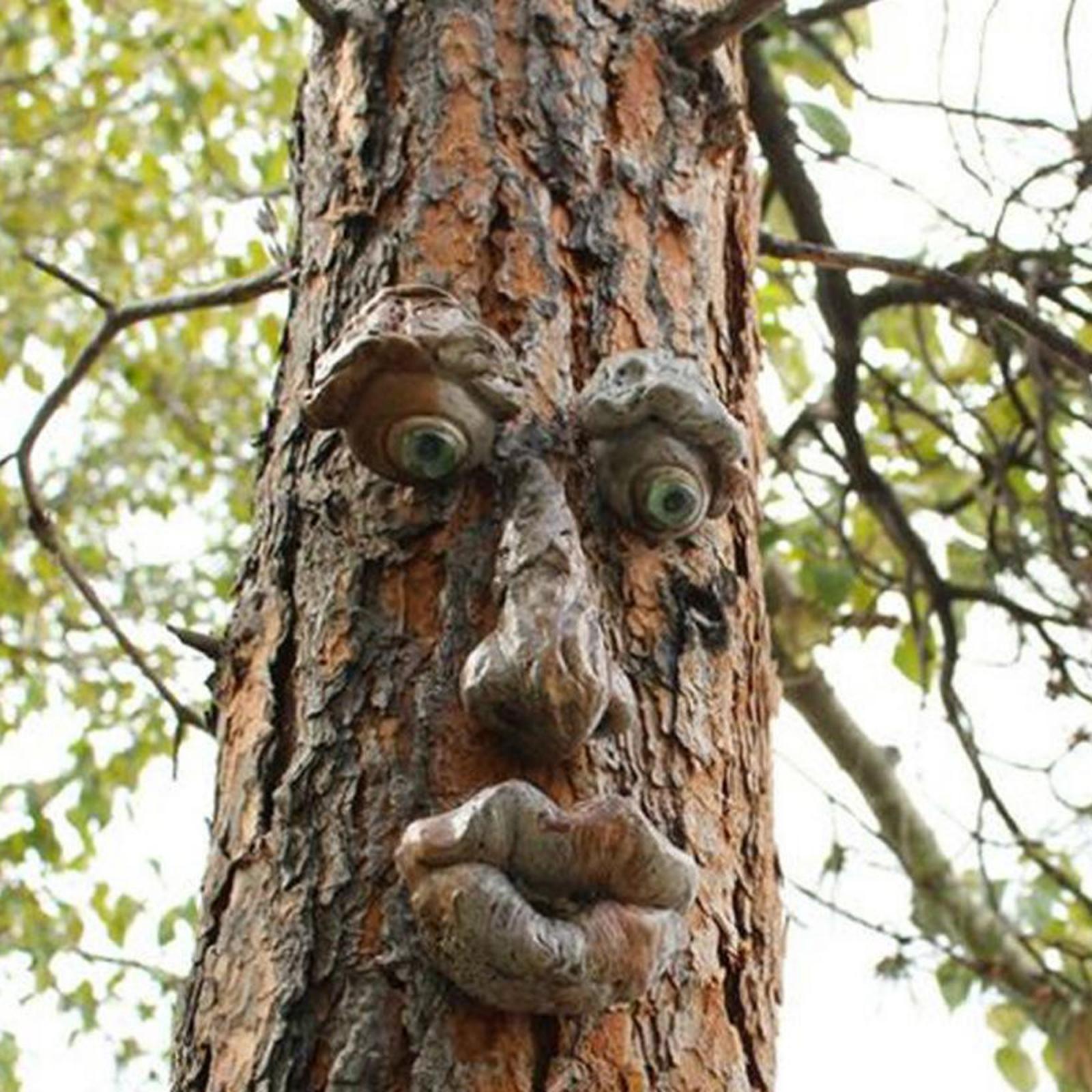 3pcs Tree Faces Outdoor Old Man Wild Bird Feeder Tree Hugger Statues Yard