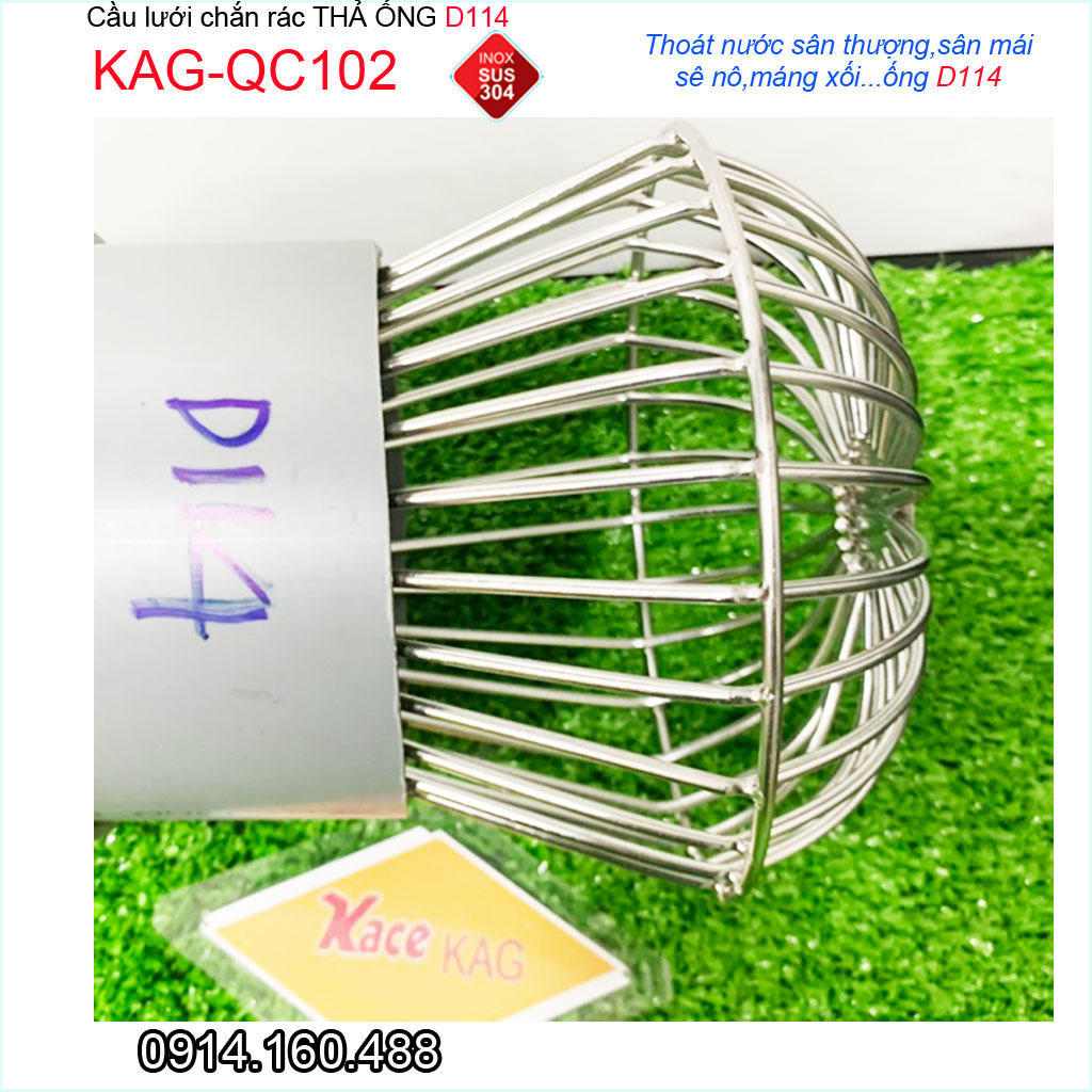 Cầu lưới Inox 304 dày chắn rác sân thượng KAG-QC102-D114-140, cầu chặn rác thoát nước mưa thoát nhanh sử dụng tốt