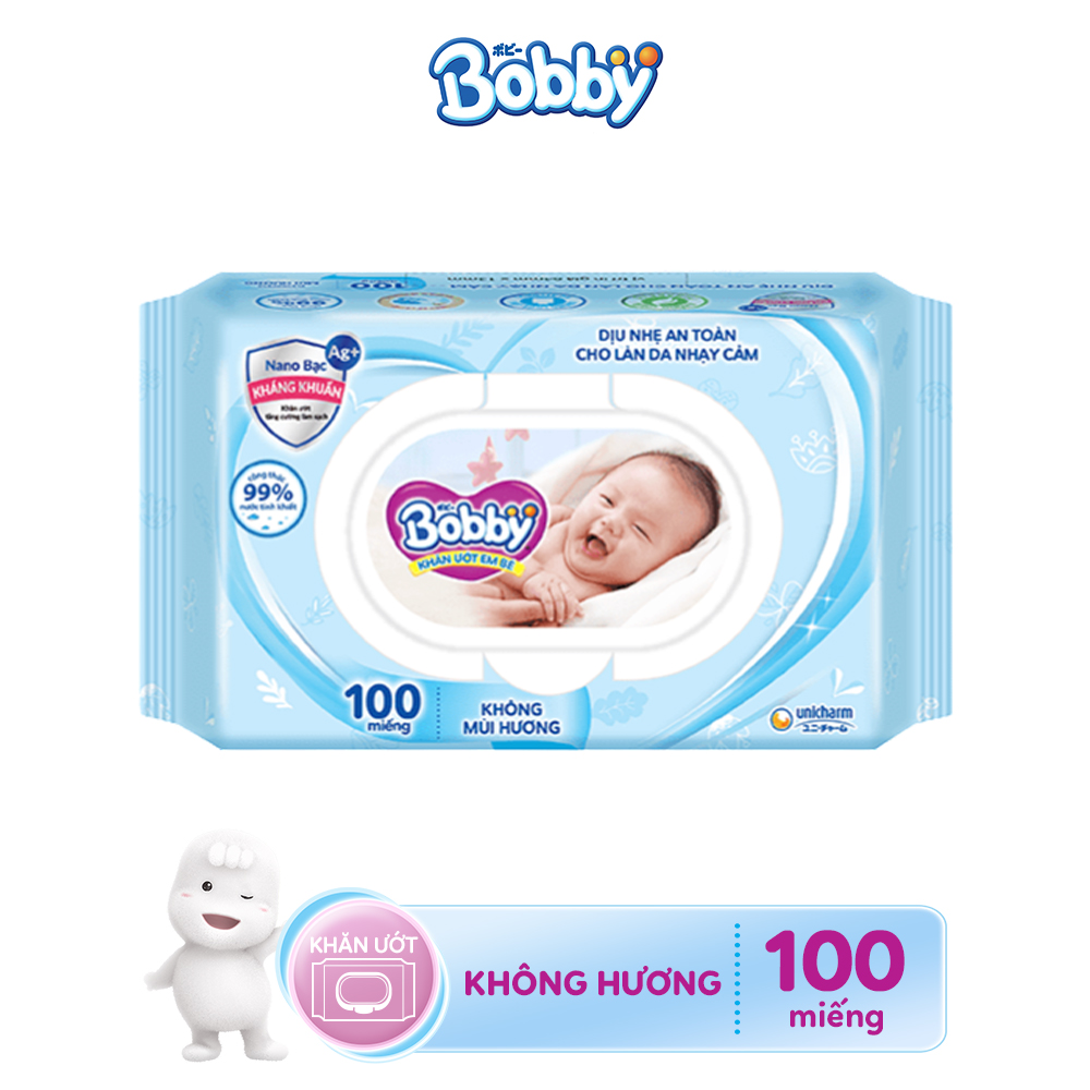 Combo 1 Tã dán Bobby đệm thun thấm mồ hôi đủ size và 2 Gói khăn ướt trẻ em Bobby care không hương 100 tờ