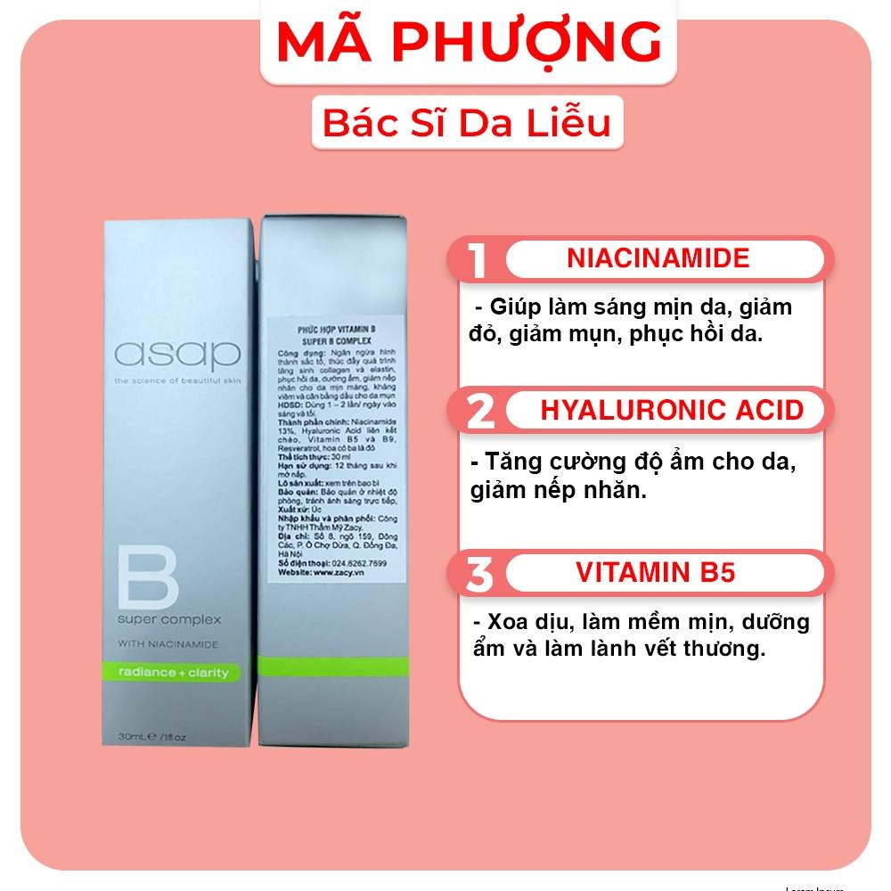 Serum dưỡng trắng da, giảm nếp nhăn, giảm mụn ASAP B Super Complex With Niacinamide 30ml - Bác sĩ Mã Phượng