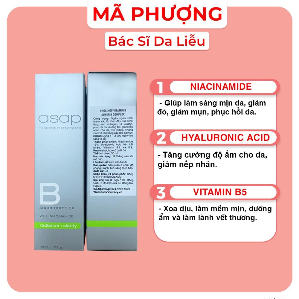 Serum dưỡng trắng da, giảm nếp nhăn, giảm mụn ASAP B Super Complex With Niacinamide 30ml - Bác sĩ Mã Phượng